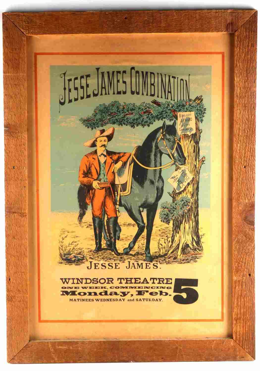 ANTIQUE JESSE JAMES LITHOGRAPH POSTER FRAMED