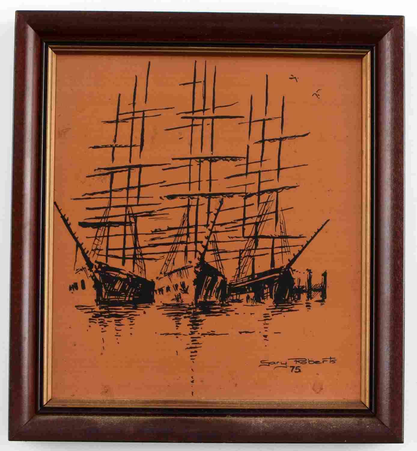 3 COPPER SHIP ETCHINGS BY GARY ROBERTS 1975