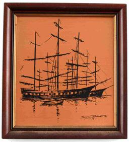 3 COPPER SHIP ETCHINGS BY GARY ROBERTS 1975