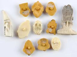 BONE & MAMMOTH FOSSIL V ARVED BUTTON LOT OF 11