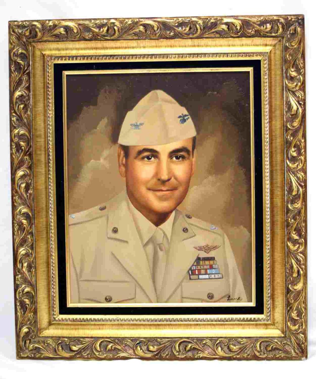 LARGE SOLDIER PORTRAIT OIL PAINTING W GESSO FRAME