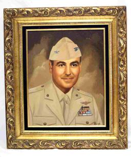 LARGE SOLDIER PORTRAIT OIL PAINTING W GESSO FRAME