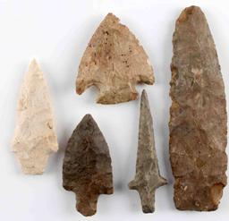 LOT OF 5 NATIVE AMERICAN BLADE ARROWHEAD ARTIFACTS