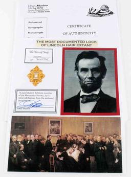 ABRAHAM LINCOLN HAIR EXTANT WITH COA & PHOTO