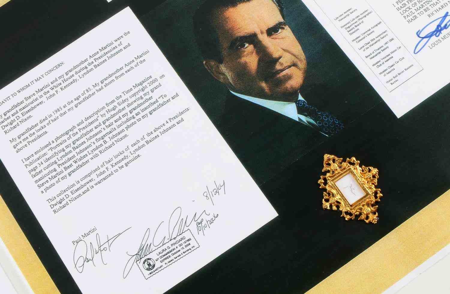 RICHARD NIXON & JOHN F. KENNEDY HAIR WITH COA