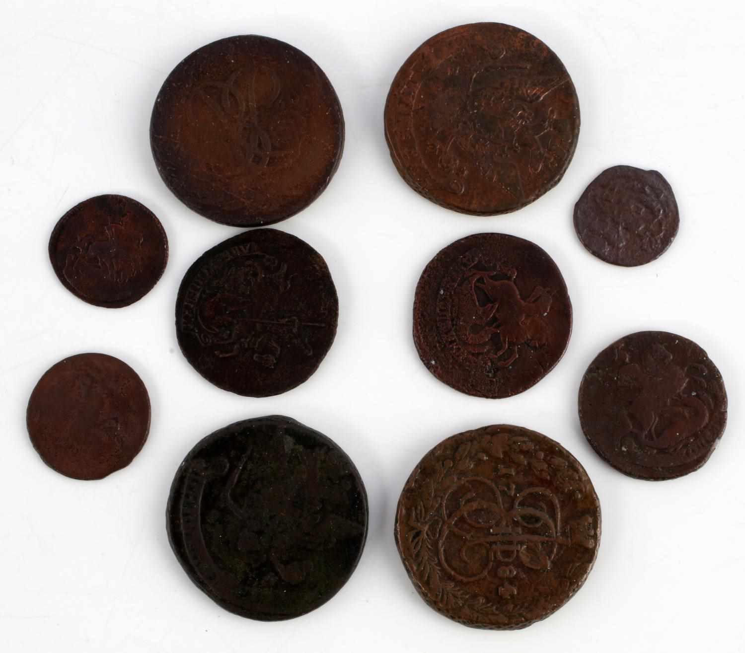 18TH C CATHERINE THE GREAT ERA RUSSIAN KOPEK COINS