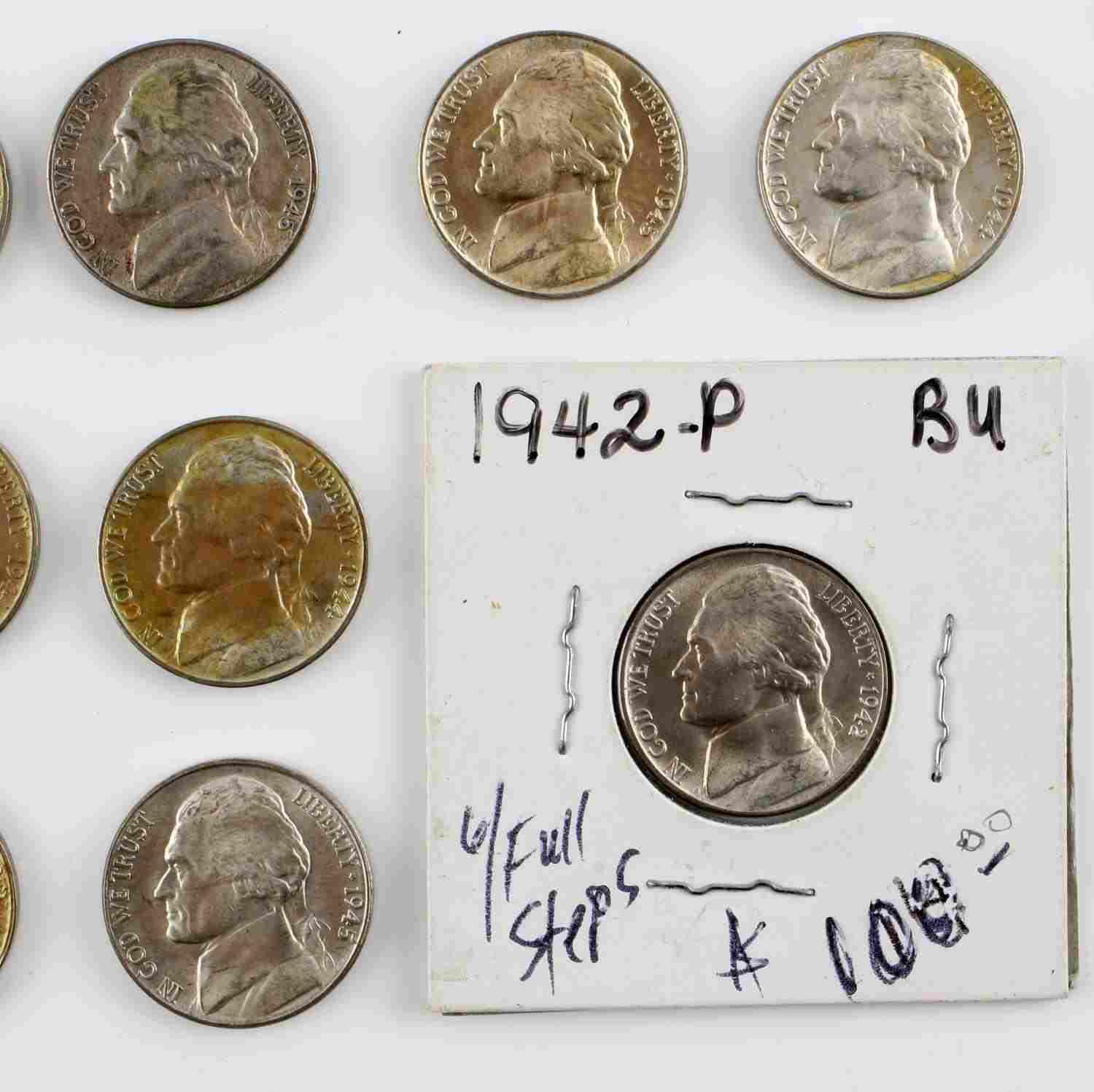 19 BU SILVER WAR NICKEL LOT 6 WITH FULL STEPS