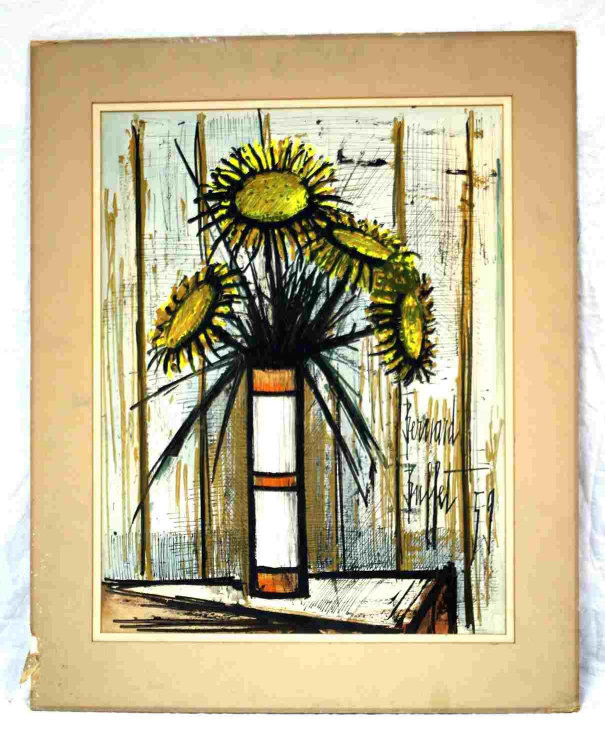 BERNARD BUFFET MID CENTURY LITHOGRAPH SUNFLOWERS