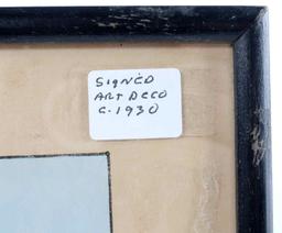 1930 COTETH GOUACHE ART DECO PAINTING IN FRAME