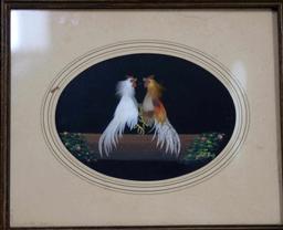 1940S VINTAGE COCK FIGHTING FEATHER FOLK ART SET