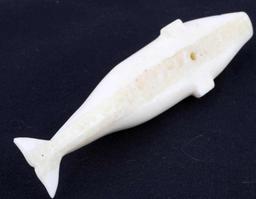 VINTAGE INUIT CARVED BONE NARWHAL WHALE FIGURE