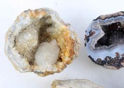 4 SMALL CLEAR BROWN QUARTS CRYSTAL GEODE LOT