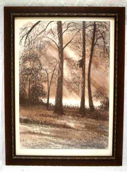 A. RICHTER ANTIQUE MIDCENTURY OIL PASTEL DRAWING