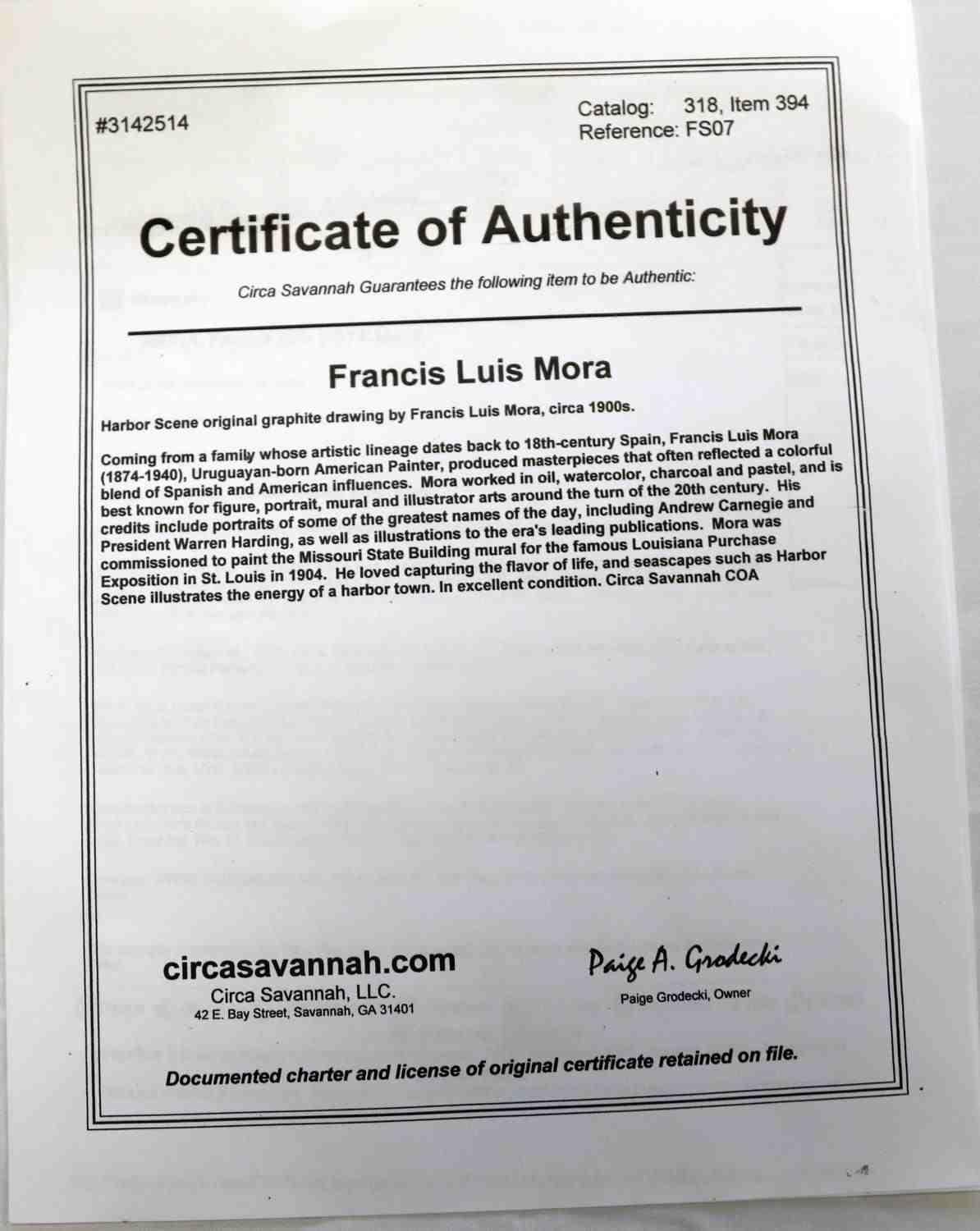 FRANCIS LUIS MORA ORIGINAL DRAWING WITH COA