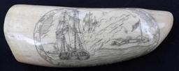 ANTIQUE WHALE TOOTH SCRIMSHAW BOMBING  FT MCHENRY