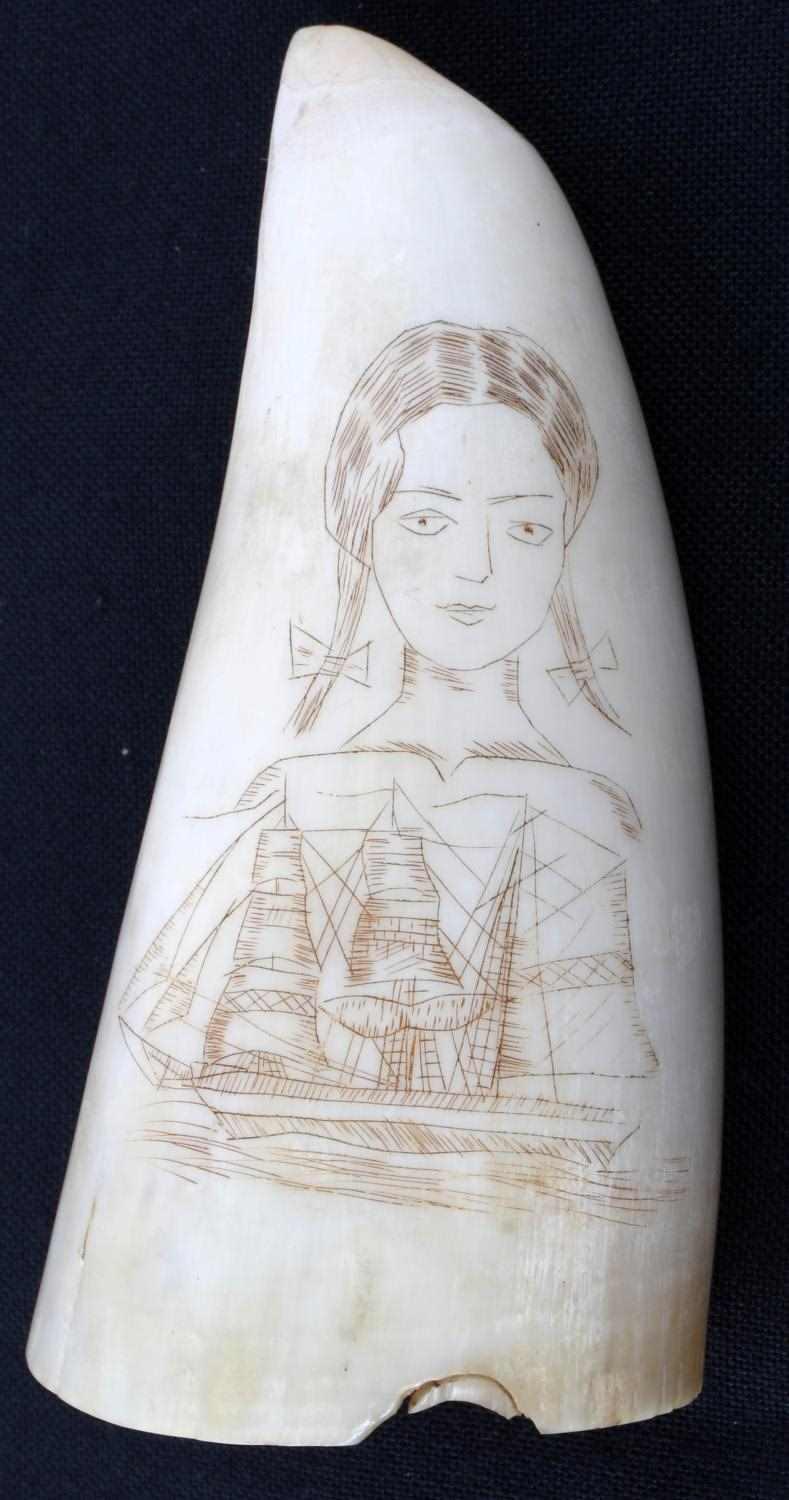 WHALE TOOTH SCRIMSHAW MASONIC SYMBOL & SWEETHEART