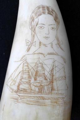 WHALE TOOTH SCRIMSHAW MASONIC SYMBOL & SWEETHEART