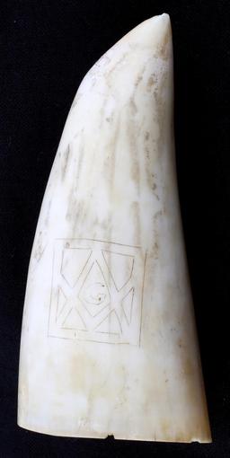 WHALE TOOTH SCRIMSHAW MASONIC SYMBOL & SWEETHEART