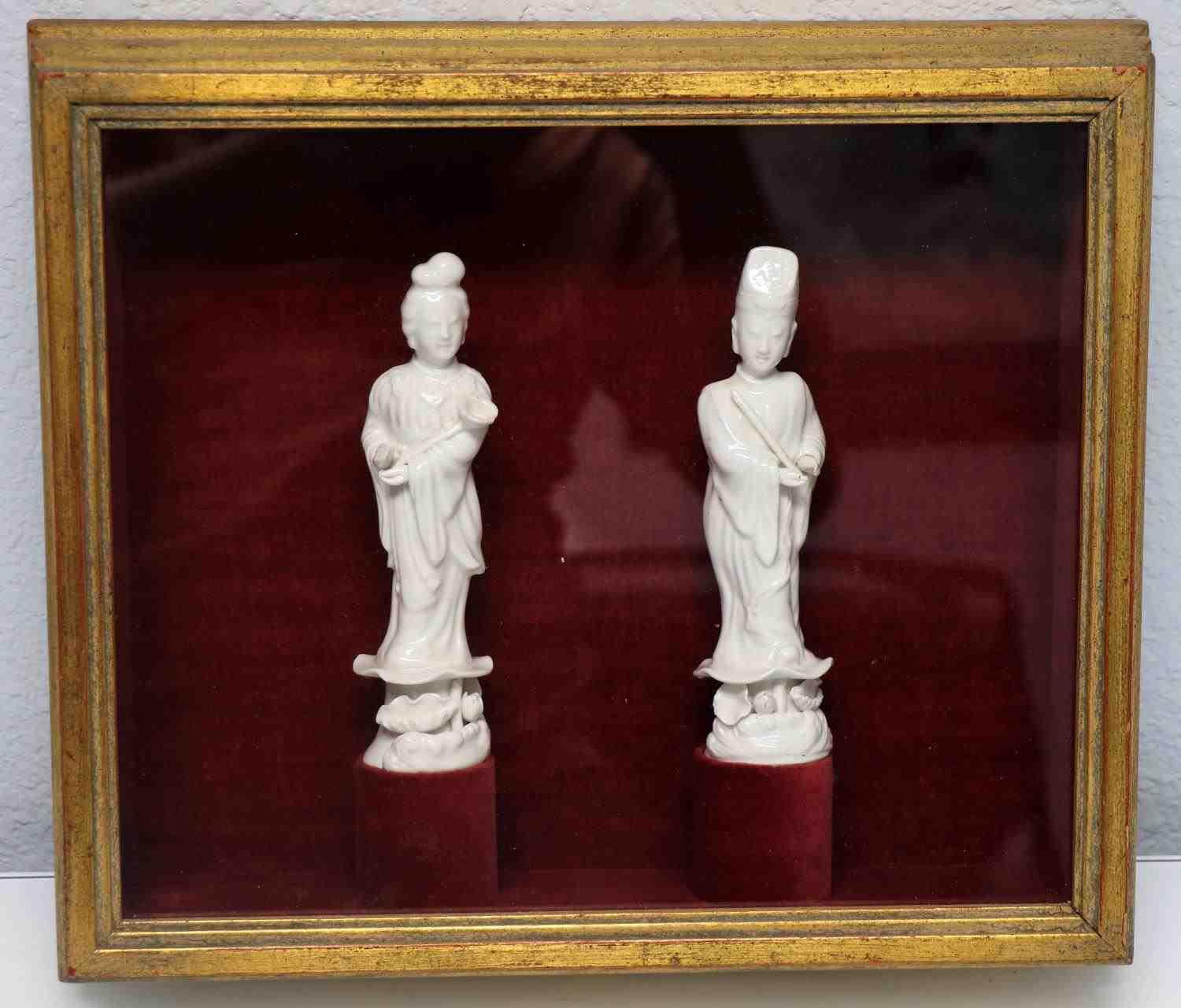 19TH CENTURY BLANC DE CHINE TAOIST FIGURES FRAMED