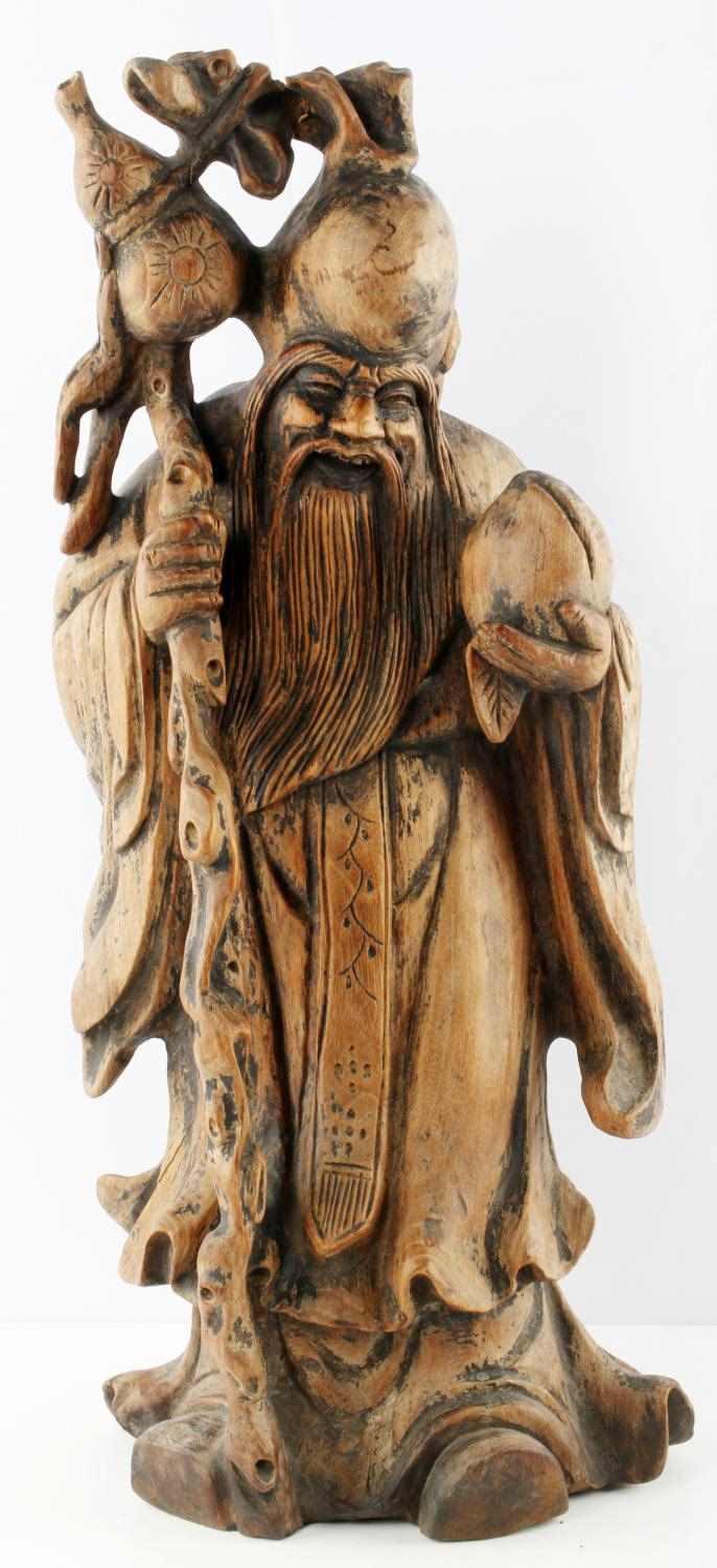 ANTIQUE CHINESE IMMORTAL WOOD SCULPTURE SHOU