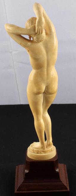 HAND CARVED ART NOUVEAU NUDE IVORY WOMAN STATUETTE