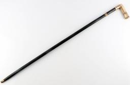 ANTIQUE DATED 1909 GOLD GRIP WALKING CANE STICK