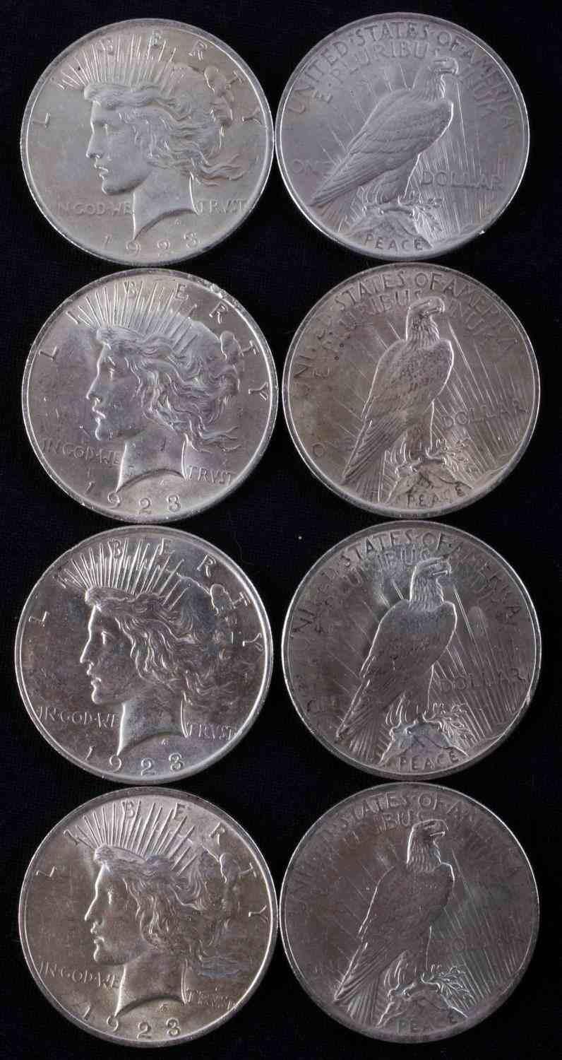 PEACE DOLLAR LOT OF 8 BU SILVER DOLLAR COINS