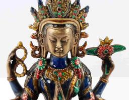 ENAMELED BRASS APARMITA TIBETIAN BUDDHA FIGURINE