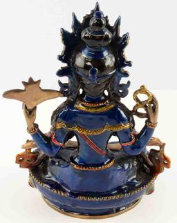 ENAMELED BRASS APARMITA TIBETIAN BUDDHA FIGURINE