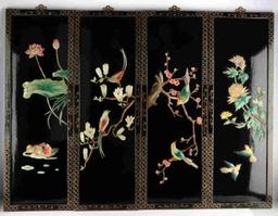 FOUR CHINESE FLORAL AND AVIAN LACQUERED PANELS