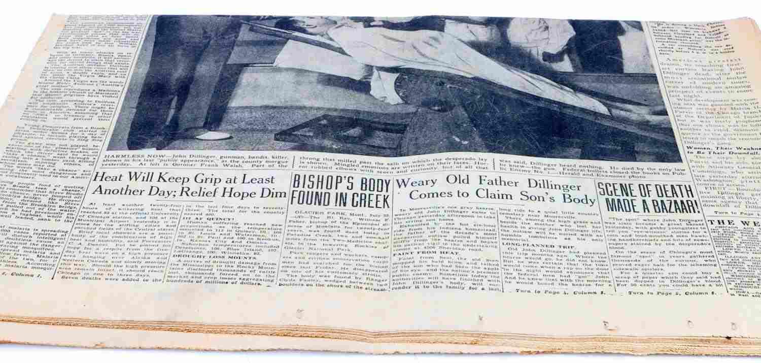 1934 HERALD EXAMINER JOHN DILLINGER DEATH