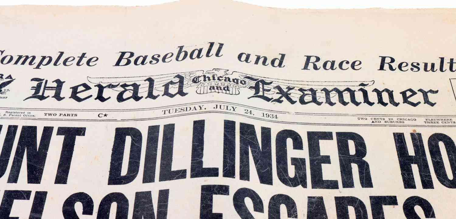 1934 HERALD EXAMINER JOHN DILLINGER DEATH