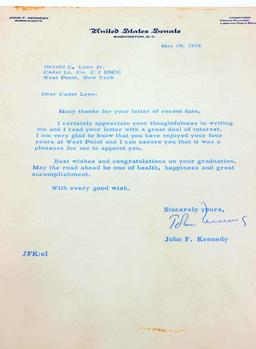 JFK SIGNED LETTER JACQUELINE THANK YOU & STAMPS