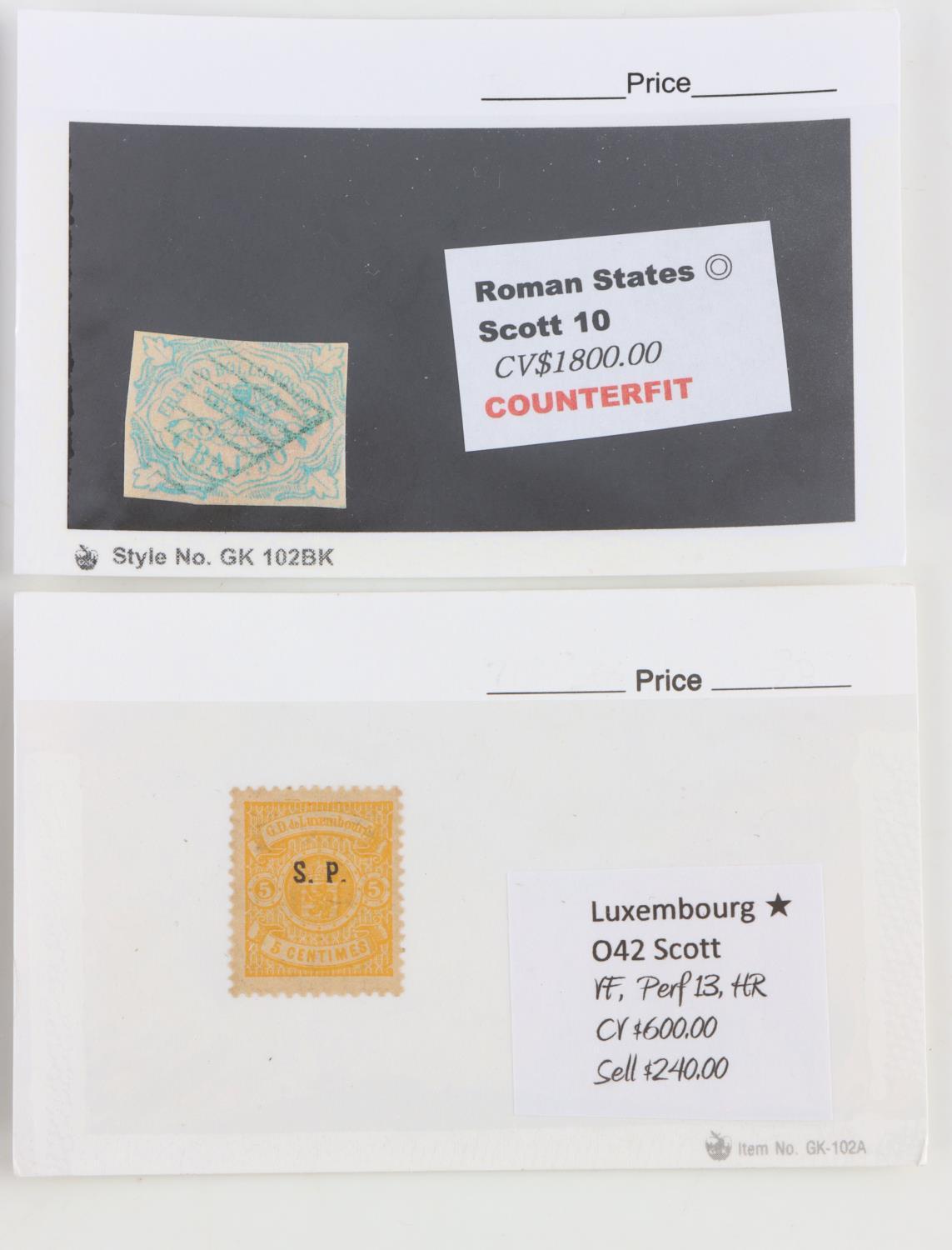 3 HIGH VALUE STAMPS AND 1 COUNTERFEIT VALUE $2050