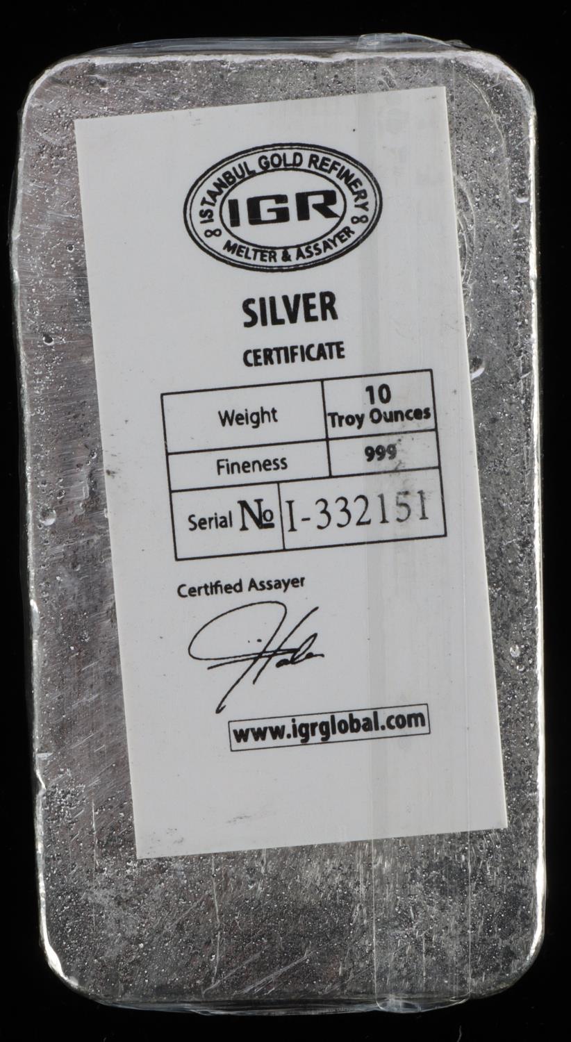 10 OZ .999 FINE SILVER BULLION BAR