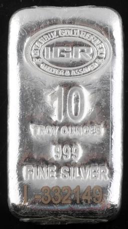 10 OZ .999 FINE SILVER BULLION BAR