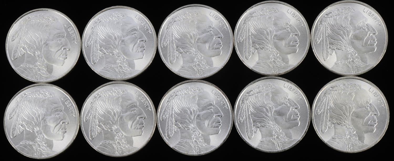 TEN 1OZ BUFFALO 999 SILVER ROUNDS