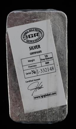 10 OZ .999 FINE SILVER BULLION BAR