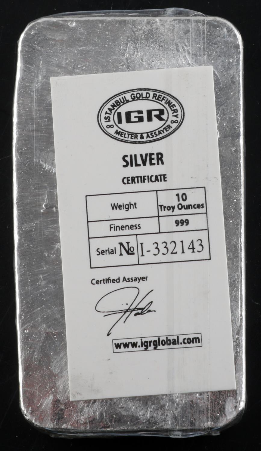 10 OZ .999 FINE SILVER BULLION BAR