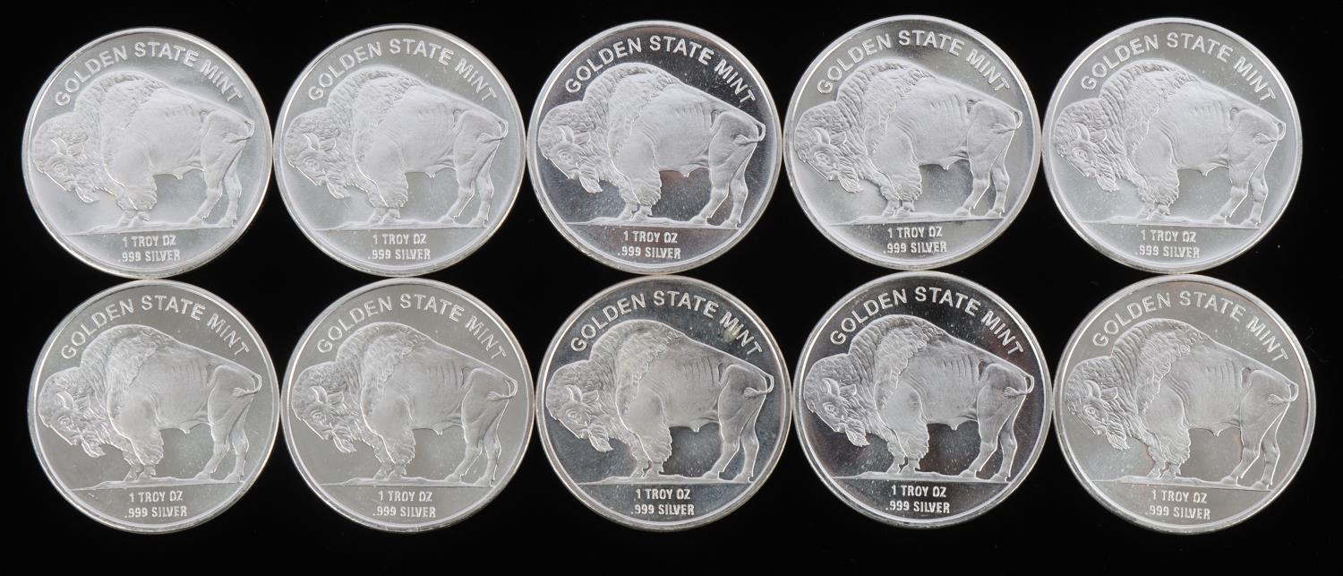 10 BUFFALO 1 OZ SILVER ROUNDS