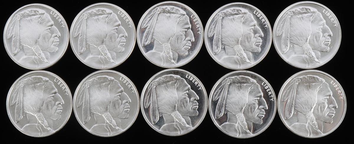 10 BUFFALO 1 OZ SILVER ROUNDS