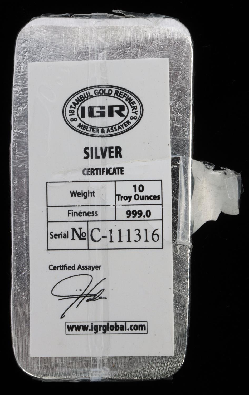 10 OZT .999 FINE SILVER BAR INGOT IGR