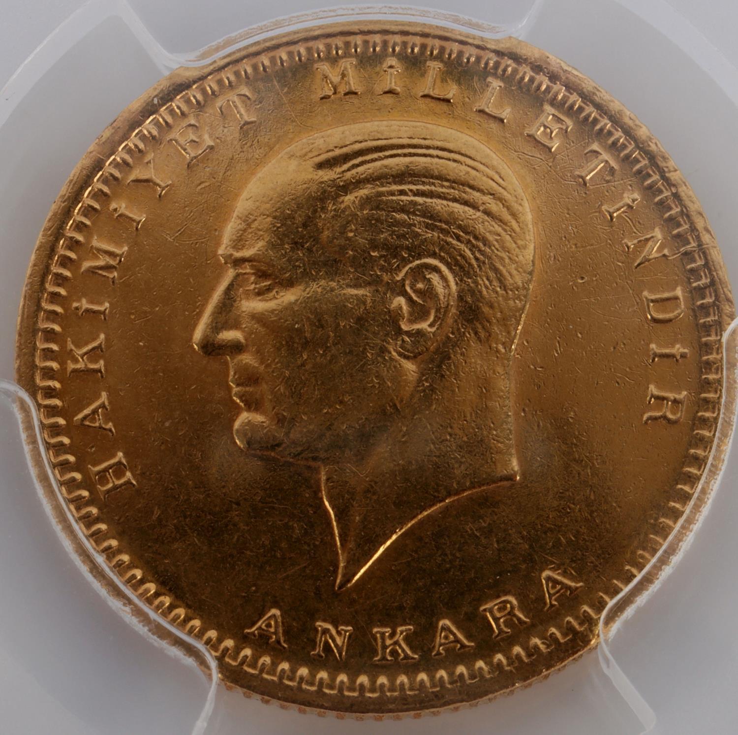 1970 TURKIYE 1923/47 100 KURUSH GOLD PCGS MS63