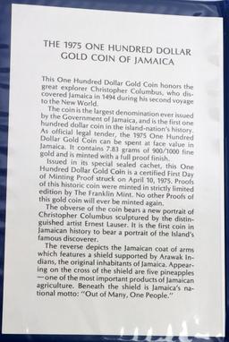 1975 $100 GOLD COIN OF JAMAICA FRANKLIN MINT