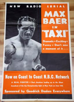 RARE MAX BAER 1930'S SERIAL TAXI POSTER LITHO