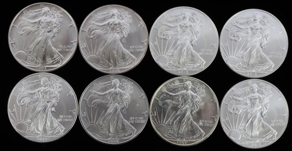 8 AMERICAN EAGLE 1 OZ SILVER COINS