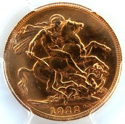 1922-P AUSTRALIA GOLD SOVEREIGN COIN PCGS AU