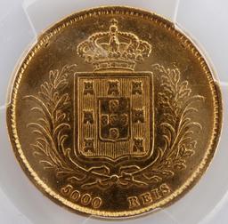 1863 PORTUGAL 5000 REIS GOLD COIN PCGS XF
