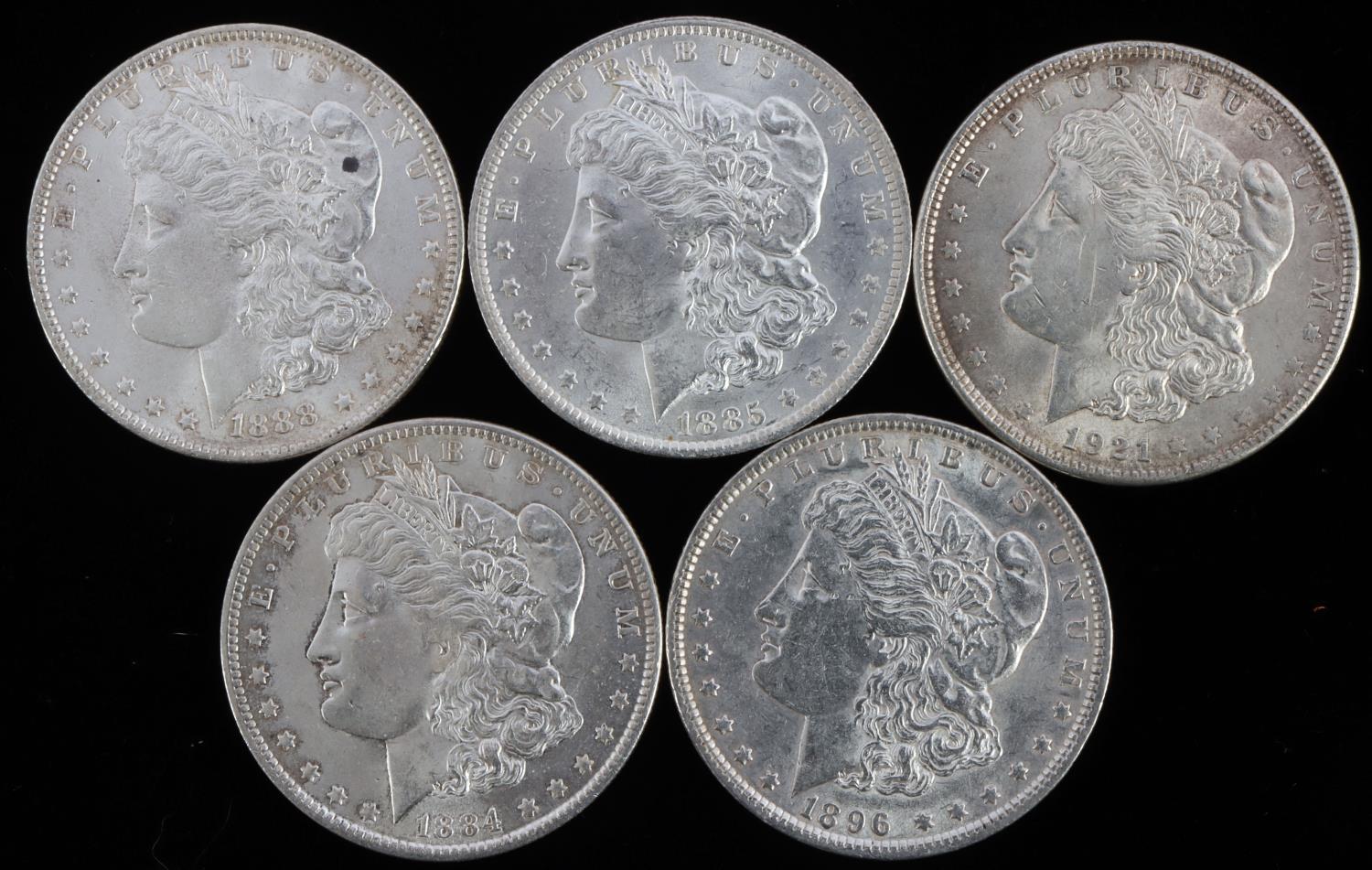 MORGAN DOLLAR SILVER DOLLAR COIN LOT OF 5 UNC MS