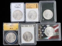 6 MORGAN DOLLAR 90% SILVER MINT STATE COIN LOT